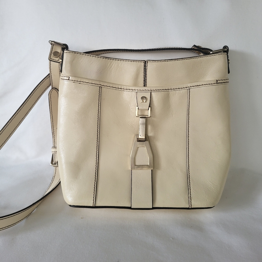 Etienne Aigner Velden Ivory Leather Shoulder Bag Crossbody